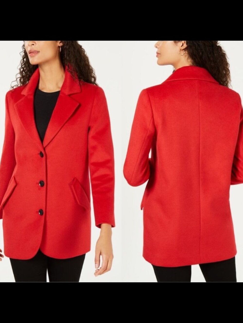 Lucky Brand Red Single-Breasted Wool Blend Three-Button Coat Size Large